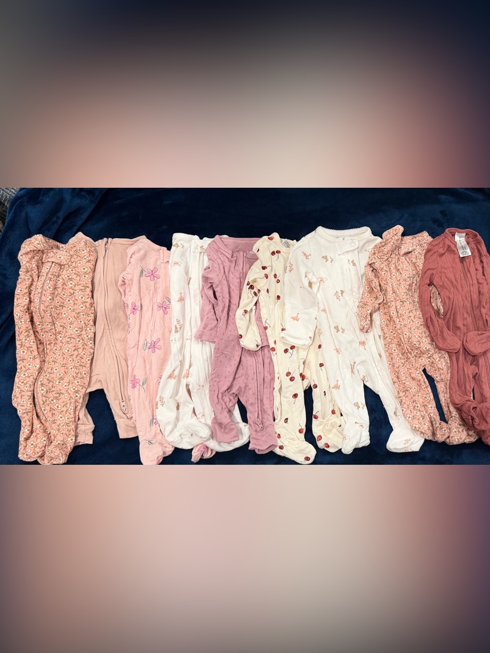 Bundle of 9 Baby Girl Footed Sleepers - Pink, Cream & White size NEWBORN